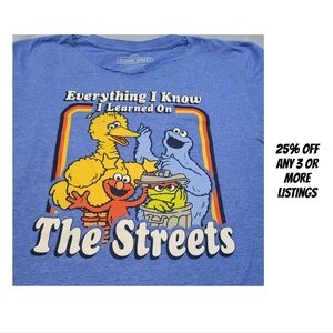 Sesame Street Blue Graphic Print Tee Size Large Distressed Short Sleeve Elmo